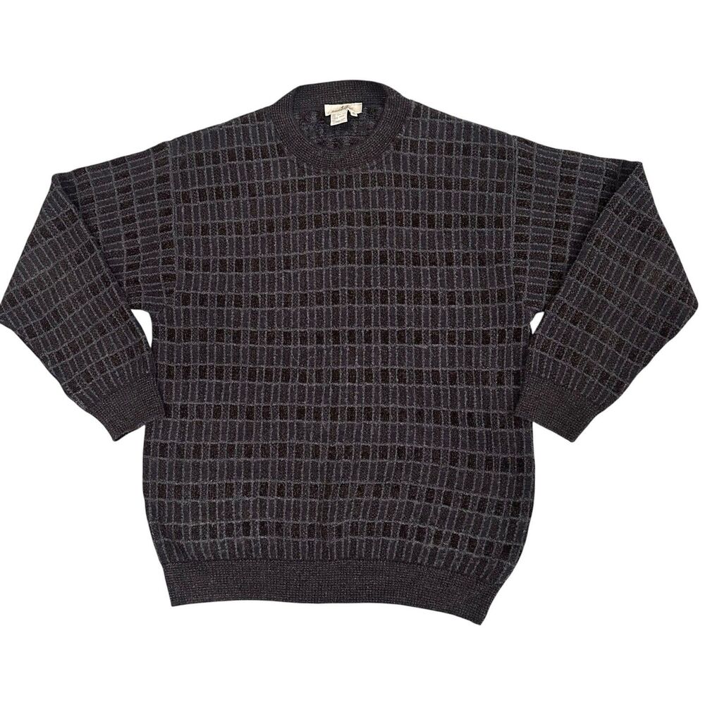 Vtg Ermenegildo Zegna Sweater Crewneck Men’s 50 Pullover Brown Windowpane Knit